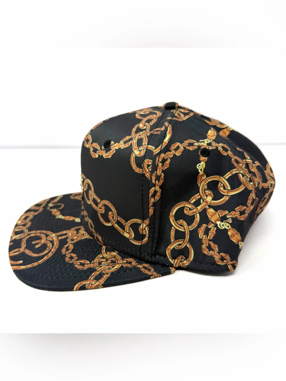 Stussy Baroque Chain Pattern Baseball Cap Leather Strapback Hat Black Luxury EUC